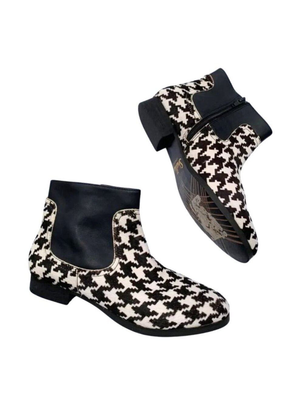 Shellys London Houndstooth Hair On Calf Ankle Boot Black White Size 7 Never Worn